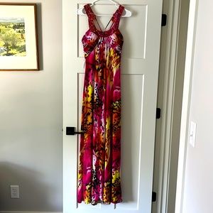 Formal, floor length, colorful dress